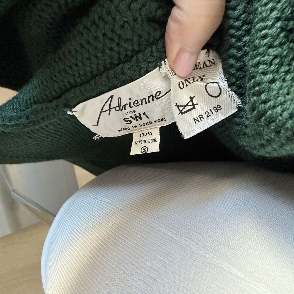 VTG Adrienne for SW1 Virgin Wool Longline Cardigan Quiet Luxury Inky Green 80s S - Picture 7 of 16